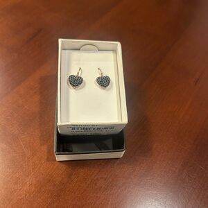 Buckley London Rose Gold heart necklace and earrings with black pave crystals